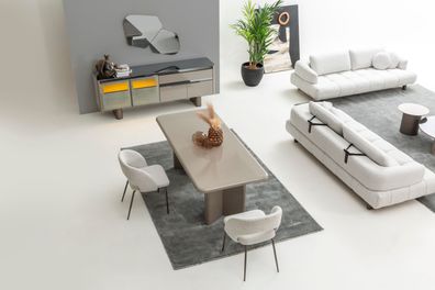 Modernes Wohnzimmer-Set mit Sofas Esstisch Stühlen und Spiegel