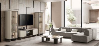 Stilvolle Wohnzimmer Möbel Edles L-Form Sofa 2x Vitrinen Couchtisch