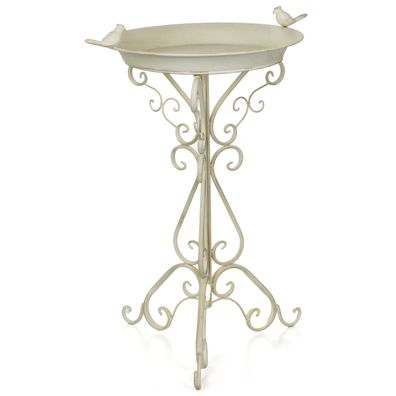 Moritz Vogeltränke Vogelbad weiß mit zwei kleinen Vögeln auf der Wasserschale Höhe 74