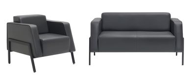 Schwarze Couchgarnitur Designer Leder 2-Sitzer 2x Luxus Sessel