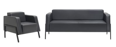 Moderne Schwarze Couchgarnitur Luxus Zweisitzer 2x Polstersessel