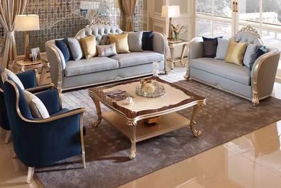 Komplette Klassische Sitzgarnitur 2x Stilvolle Sessel 3-Sitzer Couch