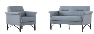 Schicke Bürogarnitur 2x Ledersessel Designer 2-Sitzer Couch 3-tlg