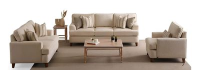 Wohnzimmer-Set 3-tlg. – 3-Sitzer, 2-Sitzer und Sessel in Beige