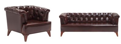 Braune Chesterfield Sofagarnitur Moderne Sessel Designer 2-Sitzer