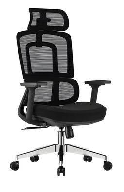 Schwarzer Bürostuhl mit Rückenlehne und verstellbarer Kopfstütze