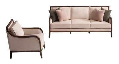 Modernes Wohnzimmer-Set in Beige 3-Sitzer + Sessel