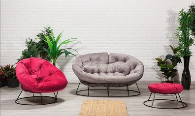 Stilvoller Garten Set Designer 2-Sitzer Polstersessel Hocker 3-tlg