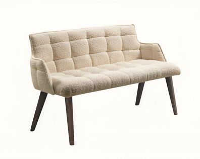 Luxuriöse Beige Bank Robuster Stoffbezug Sitzbank Holzfüße