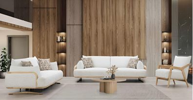 Modernes 3-tlg. Wohnzimmer-Set in Weiß – Sofagarnitur 3 + 3 + 1 Sitzer