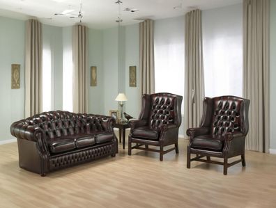 Luxuriöse Chesterfield Sofagarnitur 3-Sitzer 2x Ledersessel