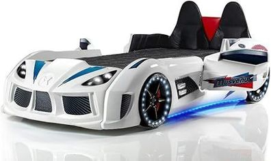 Weißes Autobett Designer Kinderbett Schlafzimmer Holz Rennwagenbett