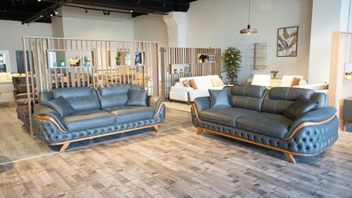 Graue Chestefield Garnitur Designer Ledersofas Luxuriöse Couchen