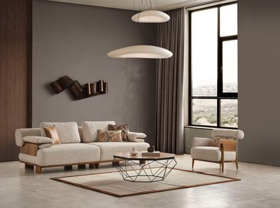 Beige Wohnzimmer Sitzmöbel Edler 3-Sitzer Moderner Textilsessel