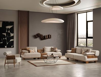 Elegante Beige Wohnzimmer Sitzgarnitur Moderne 2x 3-Sitzer Sessel