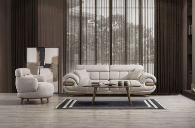 Elegante Wohnzimmer Beige Polstercouch Designer Textilsessel Möbel