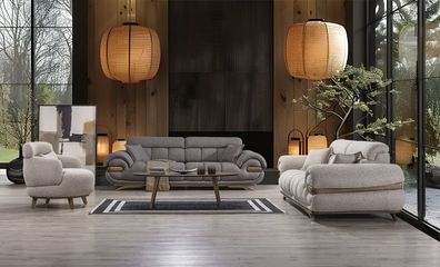 Designer Polstergarnitur Edle 3-Sitzer Couchen Textilsessel -3tlg