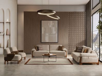 Beige Couchgarnitur Moderne Polstersofas Designer Textil Sessel