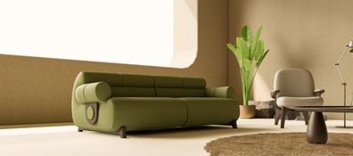 Wohnzimmer Sitzmöbel Grüne 3-Sitzer Couch Beiger Polstersessel