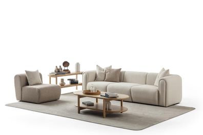 Moderne Beige Couchgarnitur Edler 4-Sitzer Polstersessel 2tlg Set