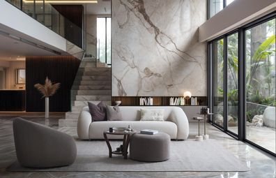 Edle Wohnzimmer Garnitur Luxuriöse 3-Sitzer Couch Sessel Hocker