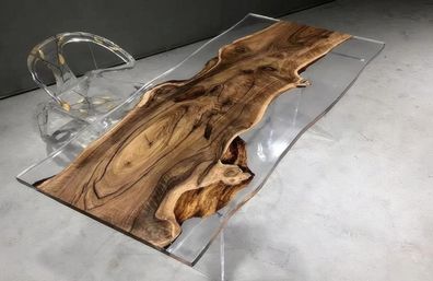 Esszimmer Epoxidtisch Designer Transparente Tischplatte Nussbaumholz