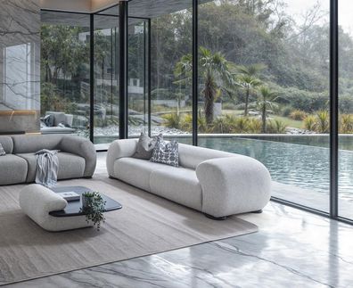 Beige Wohnzimmer Garnitur Designer 3-Sitzer Polstercouch Couchtisch