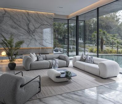 Grau-Weiße Wohnzimmer Sitzgarnitur Couchen Sessel Couchtisch -4tlg