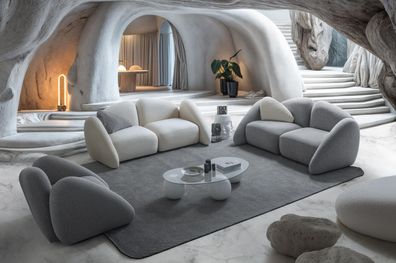 Stilvolle Weiß-Beige Couchgarnitur Exklusives 3-Sitzer Sofa Sessel