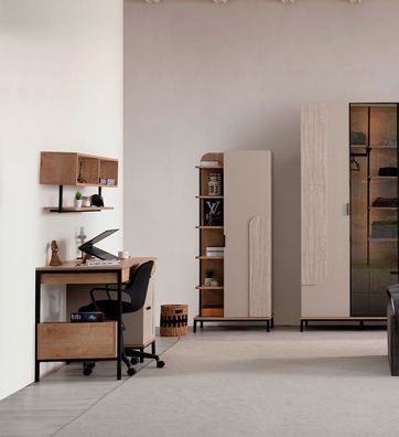 Modernes Arbeitszimmer Set Holz Schreibtisch Wandschrank Bücherregal