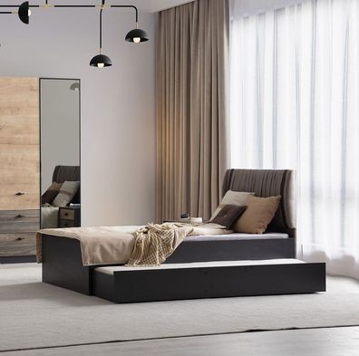 Modernes Braunes Einzelbett Designer Polsterbetten Holzgestell Möbel