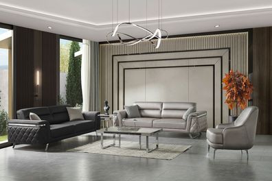Komplettes Möbelset in Silber 2x 3-Sitzer Sofa Sessel Couchtisch
