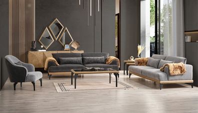 Graues Wohnzimmer Couch-Set Designer Beistelltische Konsole Spiegel