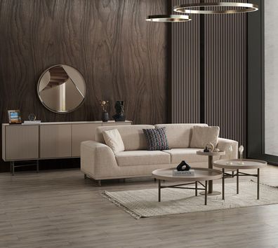 Beige Wohnzimmer Designer Möbel Couch Beistelltisch Konsole Spiegel