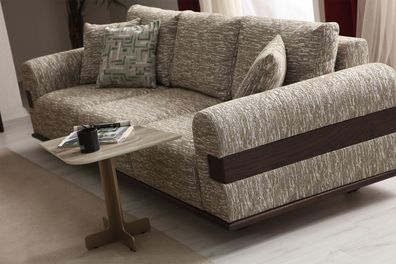 Komfortable Beige Wohnzimmer Sitzmöbel Edler 3-Sitzer Beistelltisch