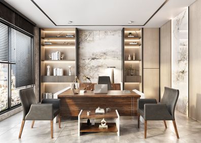 Hellbraune Bürogarnitur Luxus Eckschreibtisch Beistelltisch Konsole