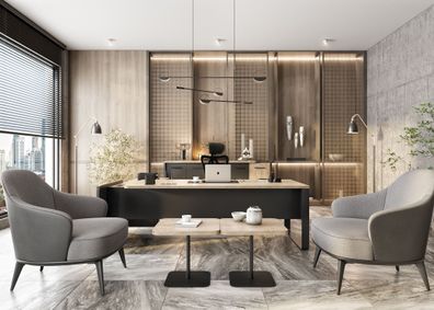 Designer Grau-Beige Arbeitszimmer Möbel Chefschreibtisch Konsole