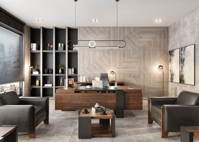 Designer Möbel-Set Schreibtisch Konsole Holz Beistelltisch - 3tlg