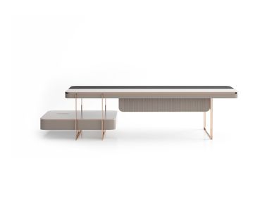 Großer Beiger Schreibtisch Holztisch Arbeitszimmer Luxus Tische