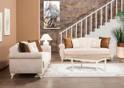 Sofagarnitur Dreisitzer Sofa 3 Sitzer Stoffsofas Beige Couch 2tlg Set