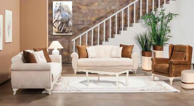 Gruppe Couchgarnitur Dreisitzer Zweisitzer Sessel Beige Stoffsofas