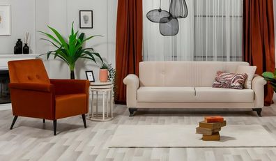 Garnitur Sofa Dreisitzer Sessel Beige Stoffsofas Polster 2tlg Couch