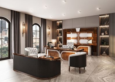 Elegantes Büroset Designer Schreibtisch Edles Sofa Einzelsessel