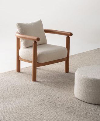 Beiger Esszimmerstuhl, Modern, Holzgestell, Helles Holz, 60x60x68 cm