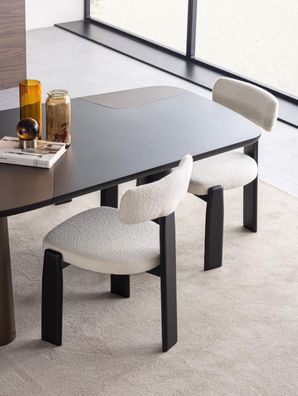 Schwarzes Esstisch Set, 7-teilig, mit Stühlen, Modern, 210x107x75 cm