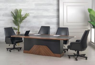 Schwarzer Konferenztisch Besprechungstisch mit Stühlen 250x120x75 cm