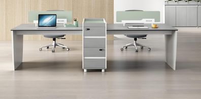 Grau Schreibtisch mit Schubladen, Versteckter Stauraum, 280x120x105 cm