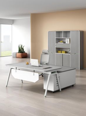 Grau Schreibtisch mit Schubladen, Versteckter Stauraum, 160x80x75 cm