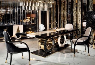 Set 5tlg Esstisch 4xStühle Wohnzimmer Luxus Design Essgruppe Garnitur Modern Neu