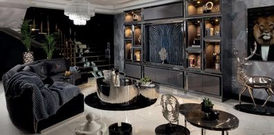 Wohnzimmer Set 3tlg Sofa Couchtisch TV Schrank Lowboard Wohn Schränke Edelstahl